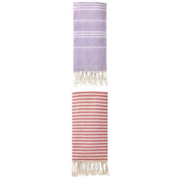 Unique Bargains 2-Pack Sandproof Lightweight Turkish Towel Red/Purple 71"x40"/71"x35"