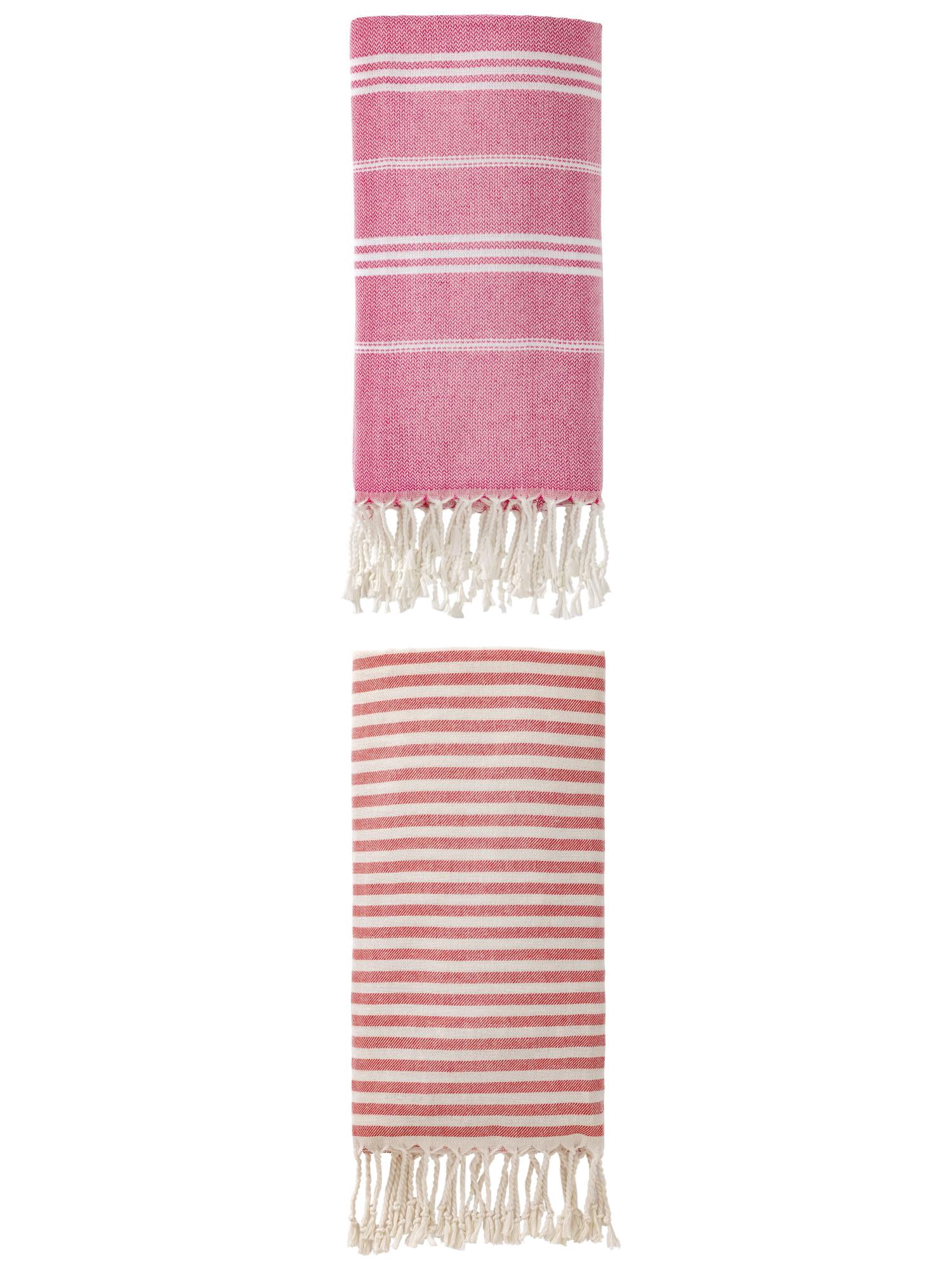 Unique Bargains 2-Pack Sandproof Lightweight Turkish Towel Red/Rose Red 71"x40"/71"x35"