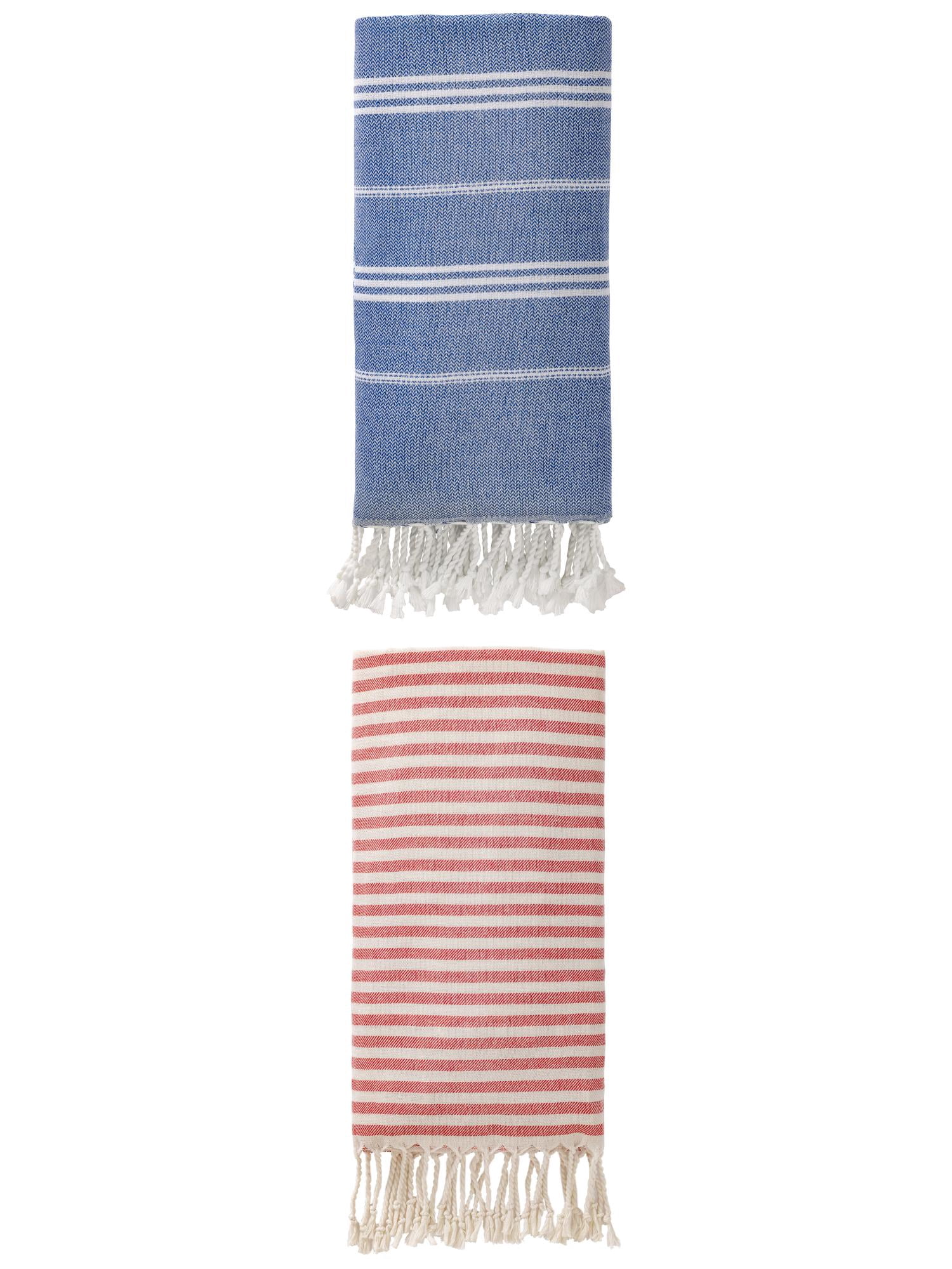 Unique Bargains 2-Pack Sandproof Lightweight Turkish Towel Red/Royal Blue 71"x40"/71"x35"