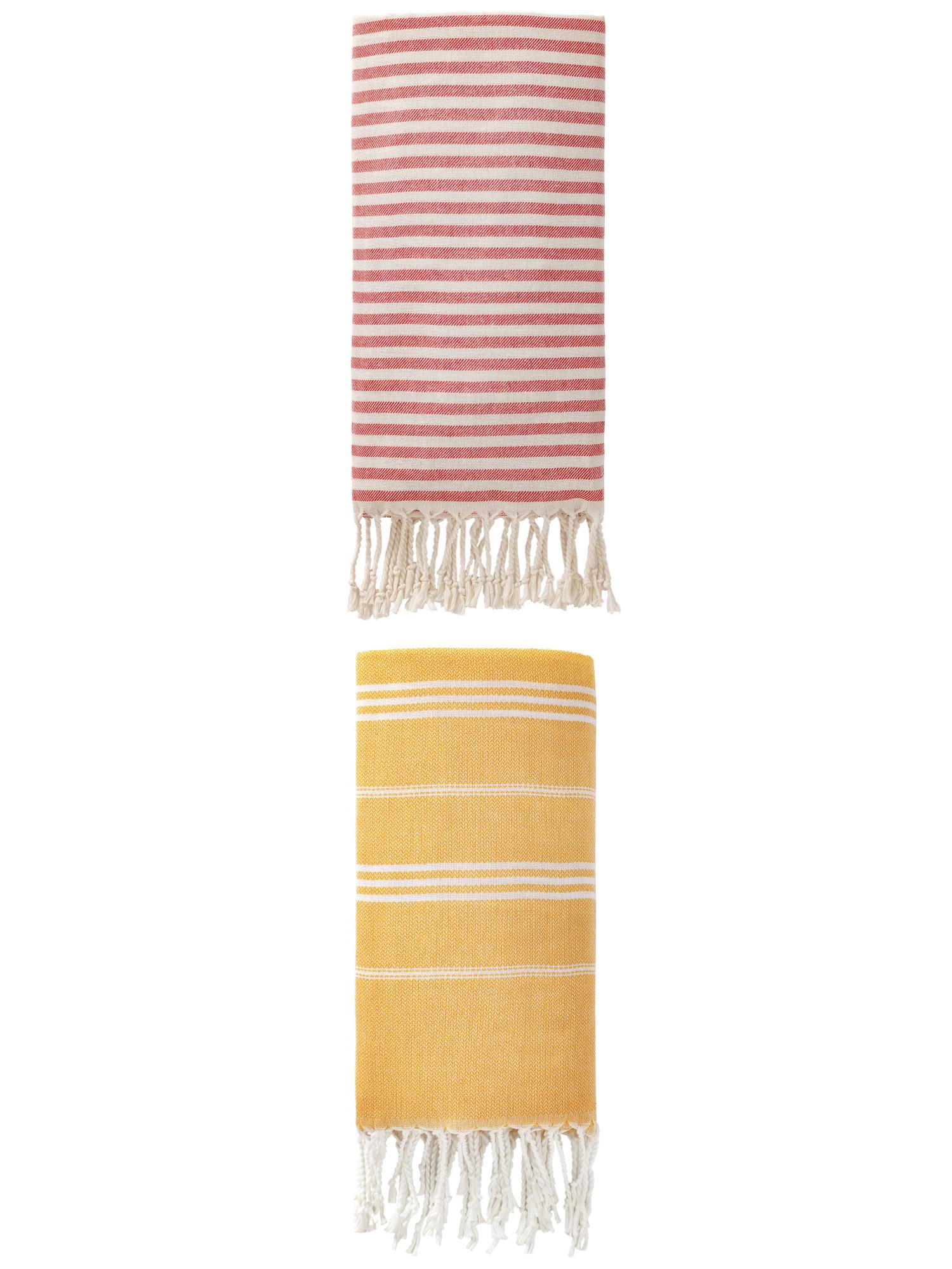 Unique Bargains 2-Pack Sandproof Lightweight Turkish Towel Red/Yellow 71"x40"/71"x35"