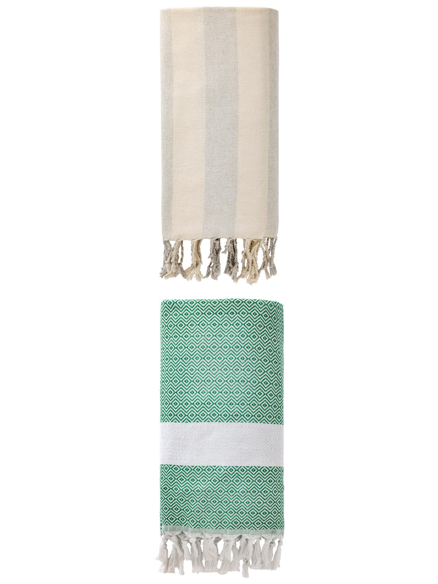 Unique Bargains 2 Pack Sandproof Quick Dry Turkish Beach Towel Dark Green/Grey 71" x 40"