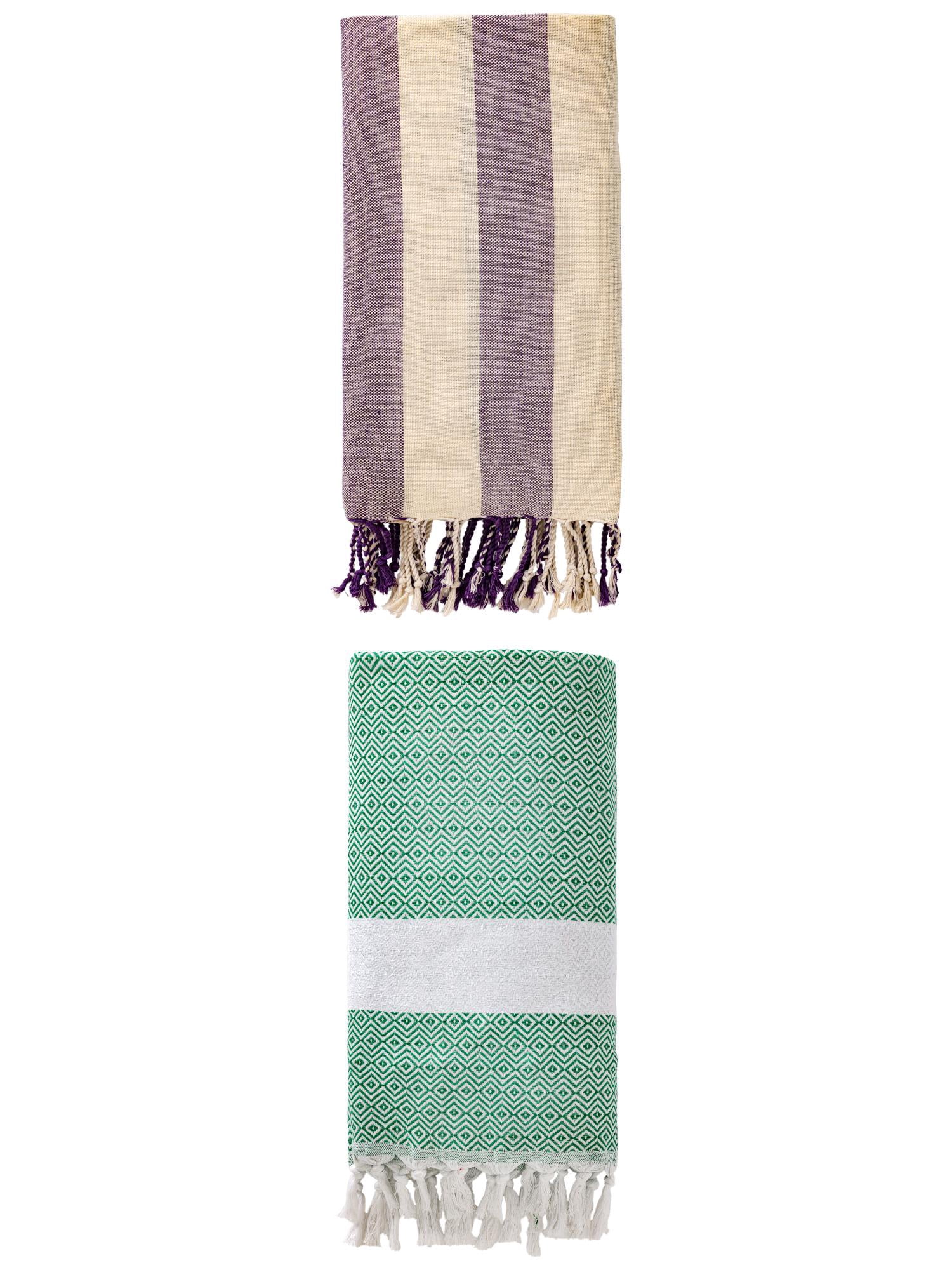 Unique Bargains 2 Pack Sandproof Quick Dry Turkish Beach Towel Dark Green/Purple 71" x 40"