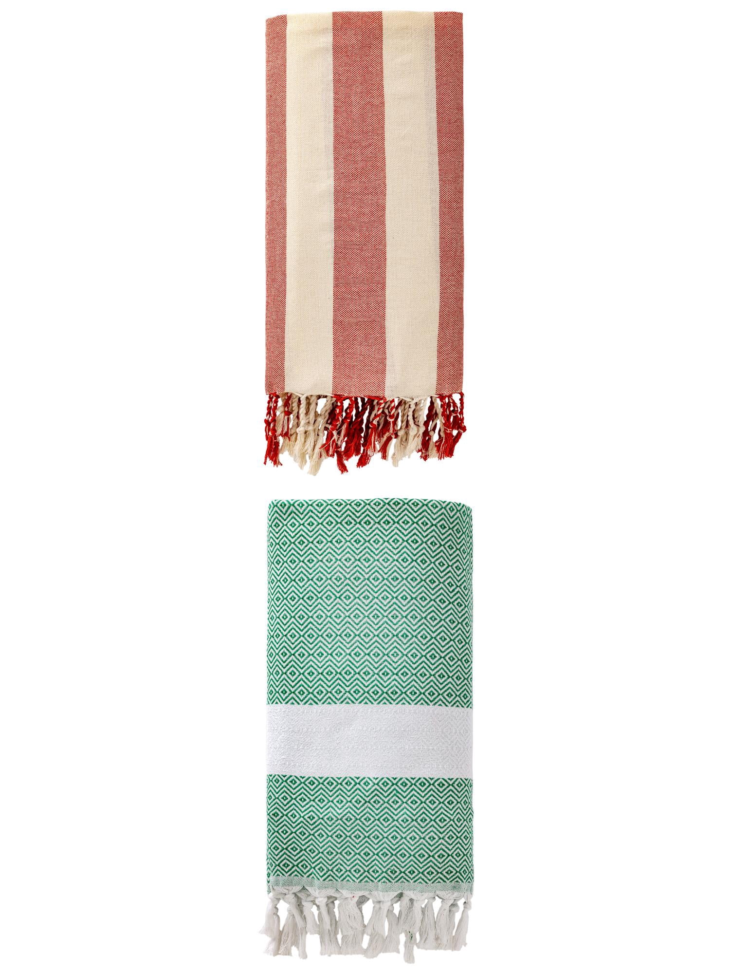 Unique Bargains 2 Pack Sandproof Quick Dry Turkish Beach Towel Dark Green/Red 71" x 40"
