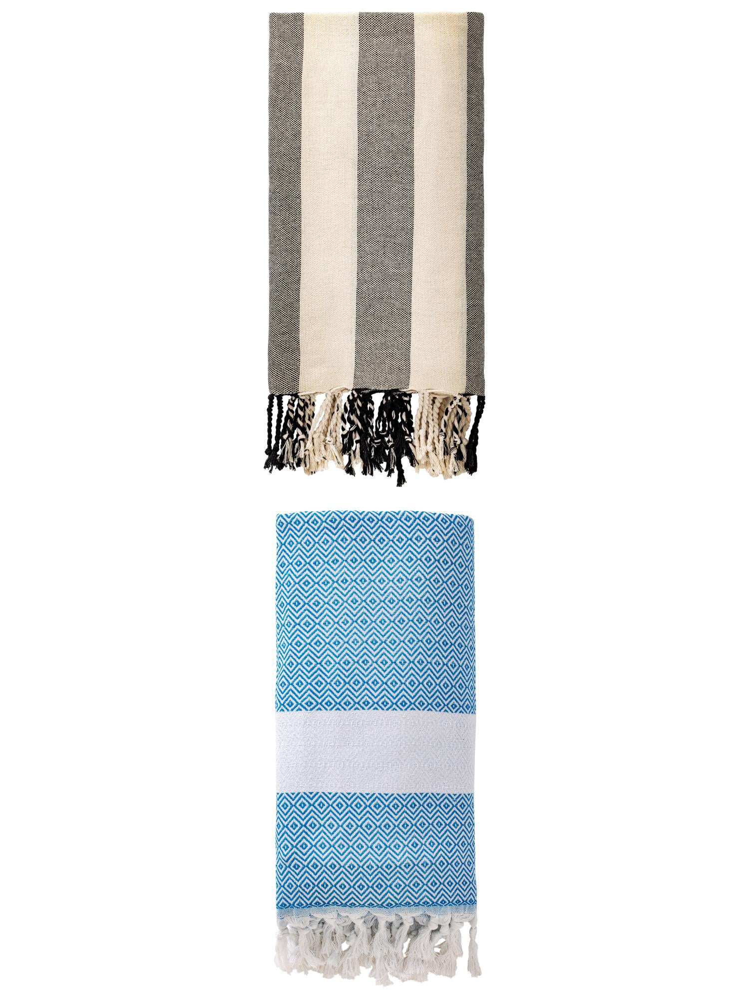 Unique Bargains 2 Pack Sandproof Quick Dry Turkish Beach Towel Sky Blue/Black 71" x 40"