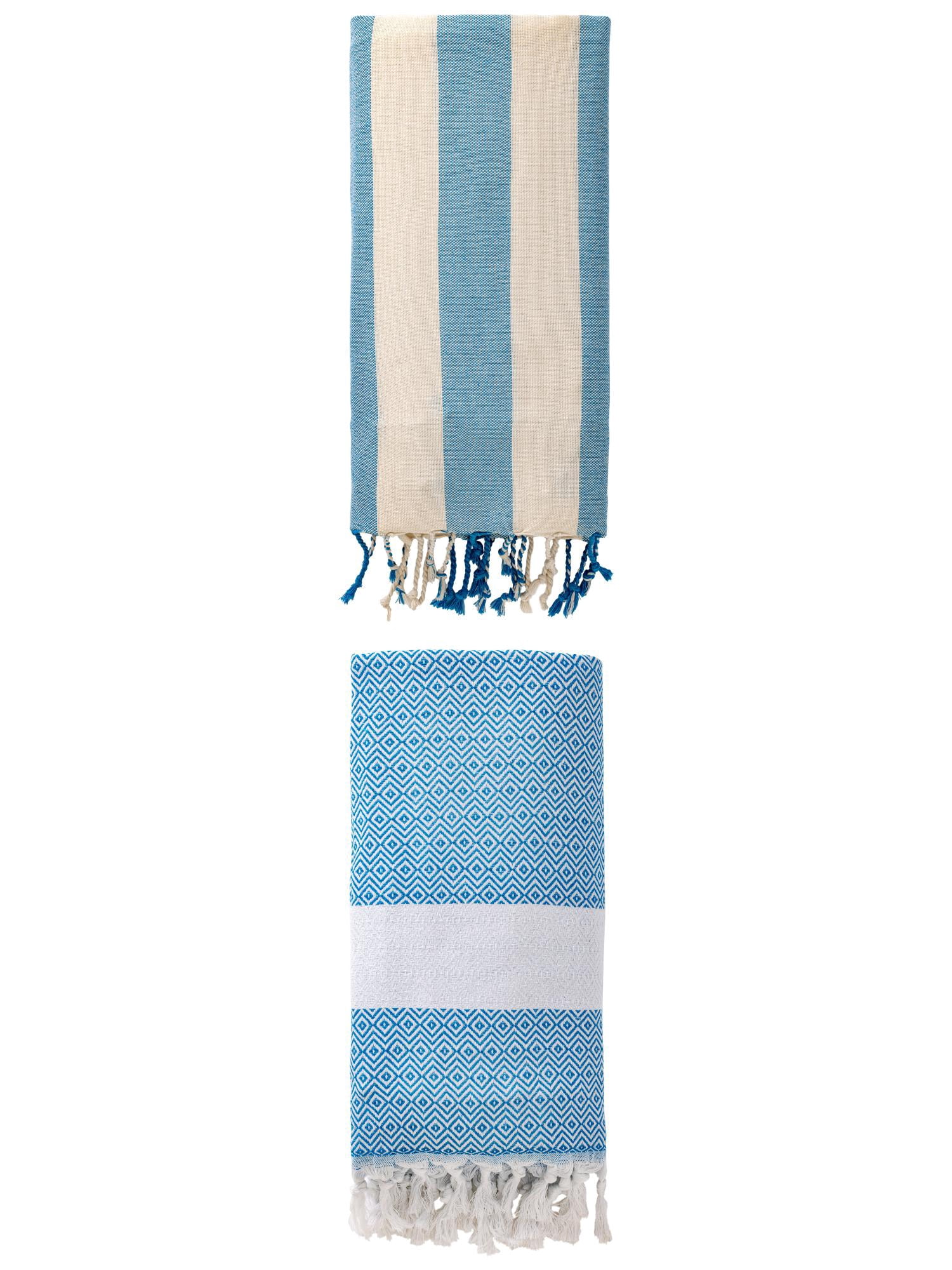 Unique Bargains 2 Pack Sandproof Quick Dry Turkish Beach Towel Sky Blue/Blue 71" x 40"