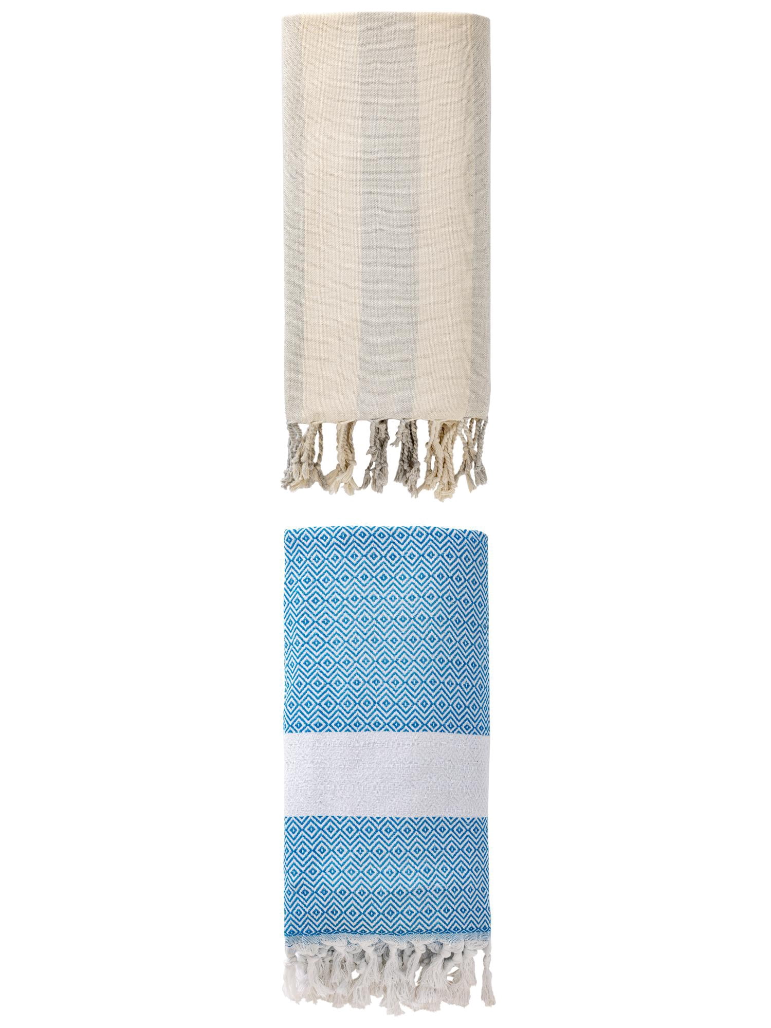 Unique Bargains 2 Pack Sandproof Quick Dry Turkish Beach Towel Sky Blue/Grey 71" x 40"