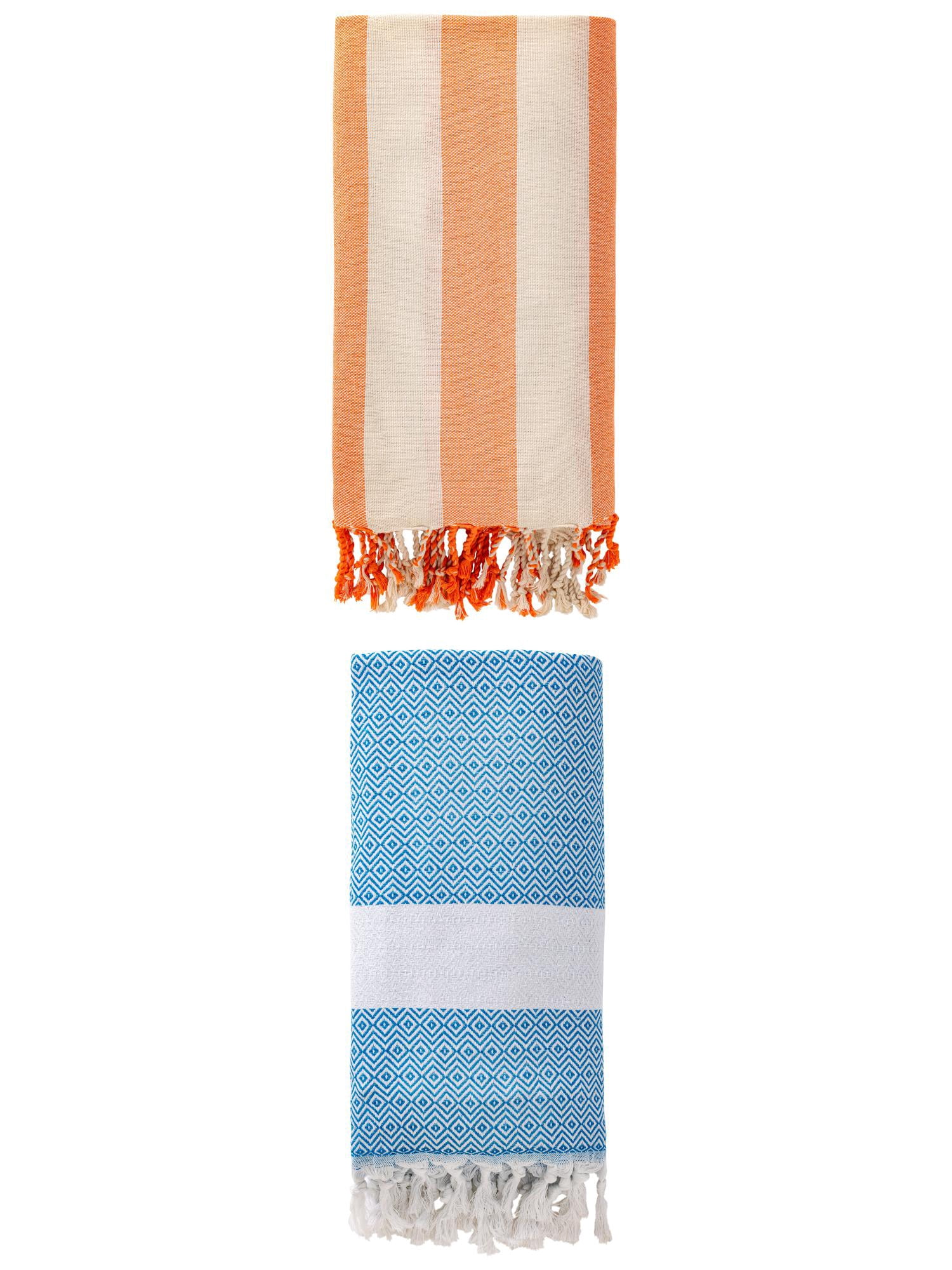 Unique Bargains 2 Pack Sandproof Quick Dry Turkish Beach Towel Sky Blue/Orange 71" x 40"
