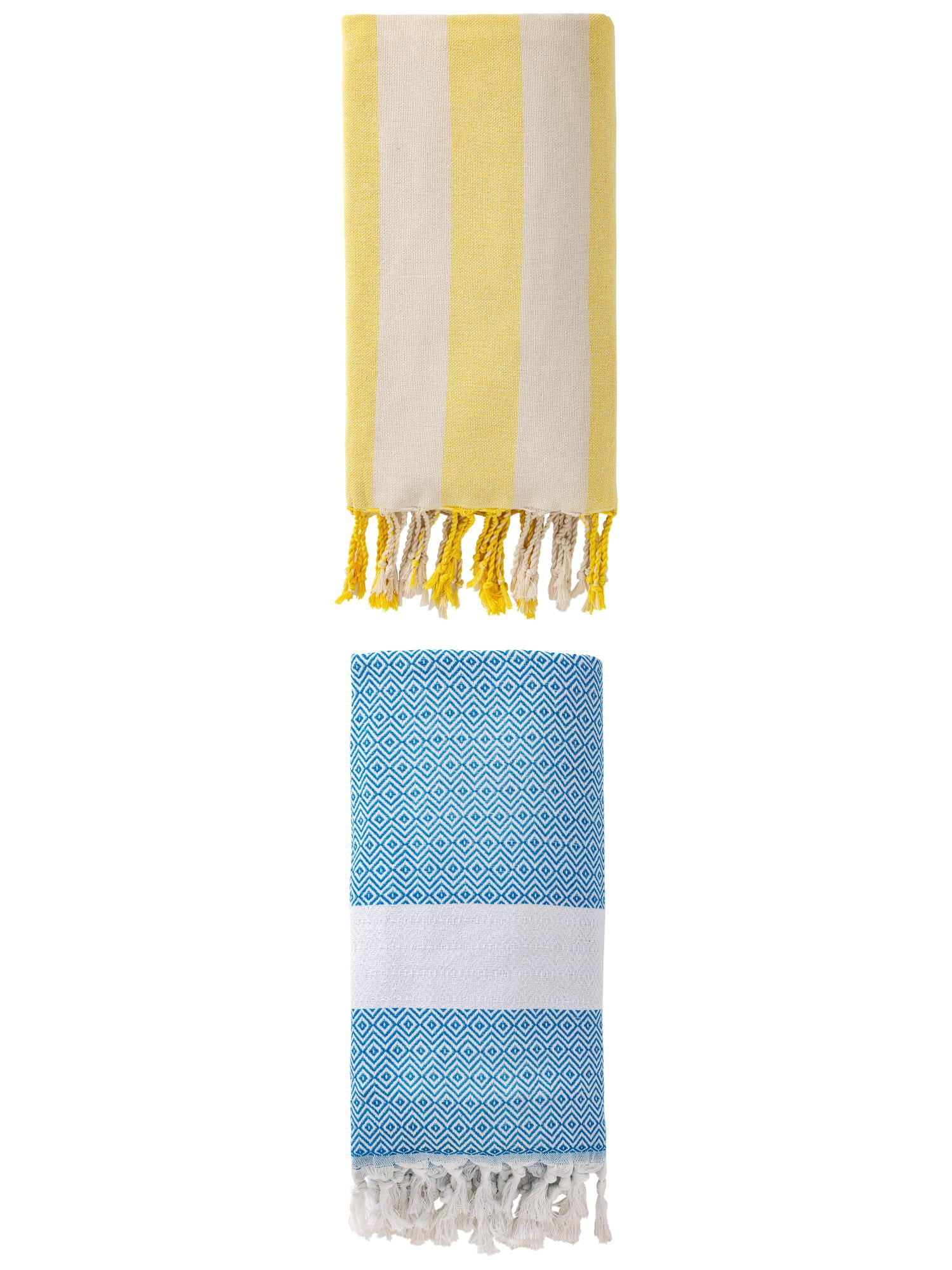 Unique Bargains 2 Pack Sandproof Quick Dry Turkish Beach Towel Sky Blue/Yellow 71" x 40"