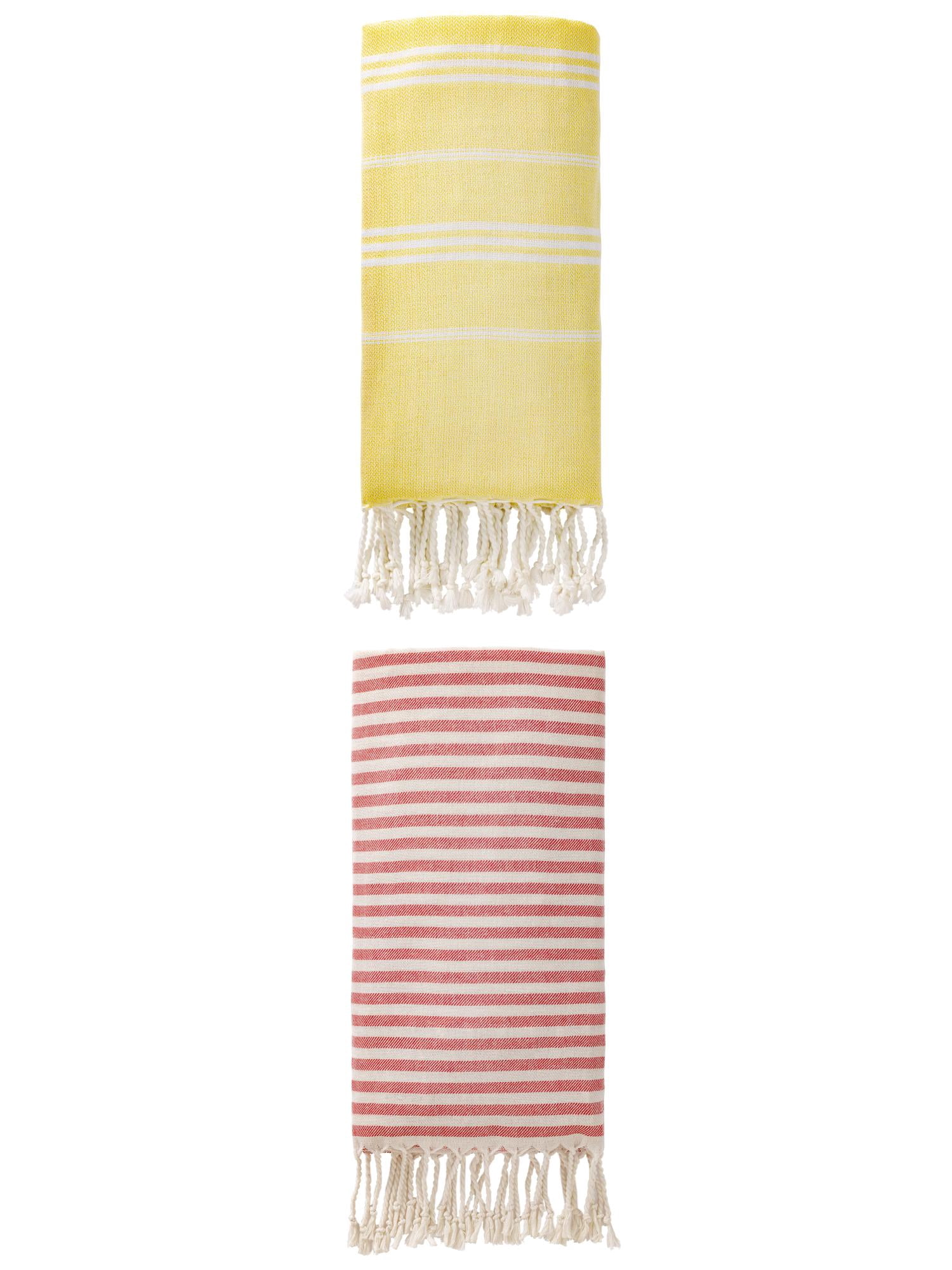 Unique Bargains 2-Pack Sandproof Turkish Towel Red/Light Yellow 71"x40"/71"x35"