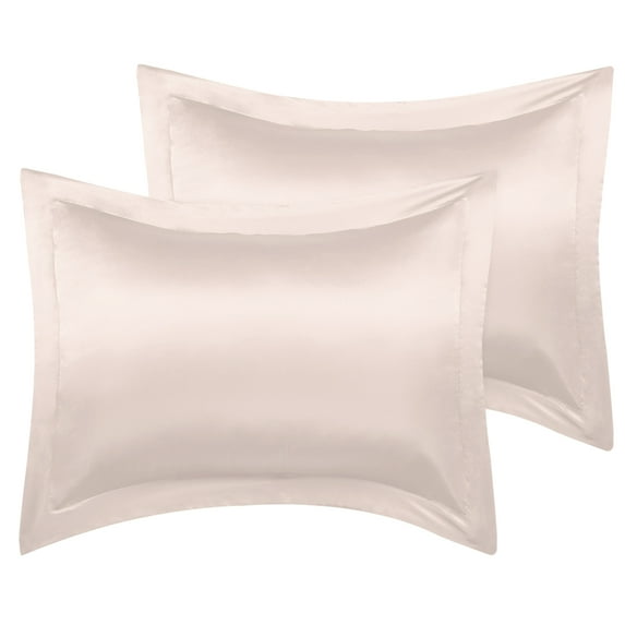Unique Bargains 2-Pack Satin Pillow Shams Queen Size 20" x 30" Light Tan