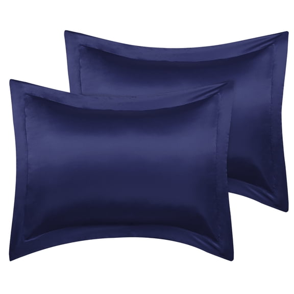Unique Bargains 2-Pack Satin Pillow Shams Queen Size 20" x 30" Navy