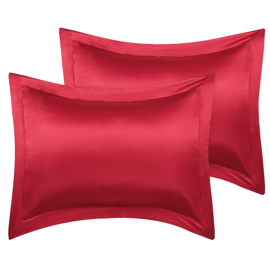 Unique Bargains 2-Pack Satin Pillow Shams Queen Size 20" x 30" Wine Red