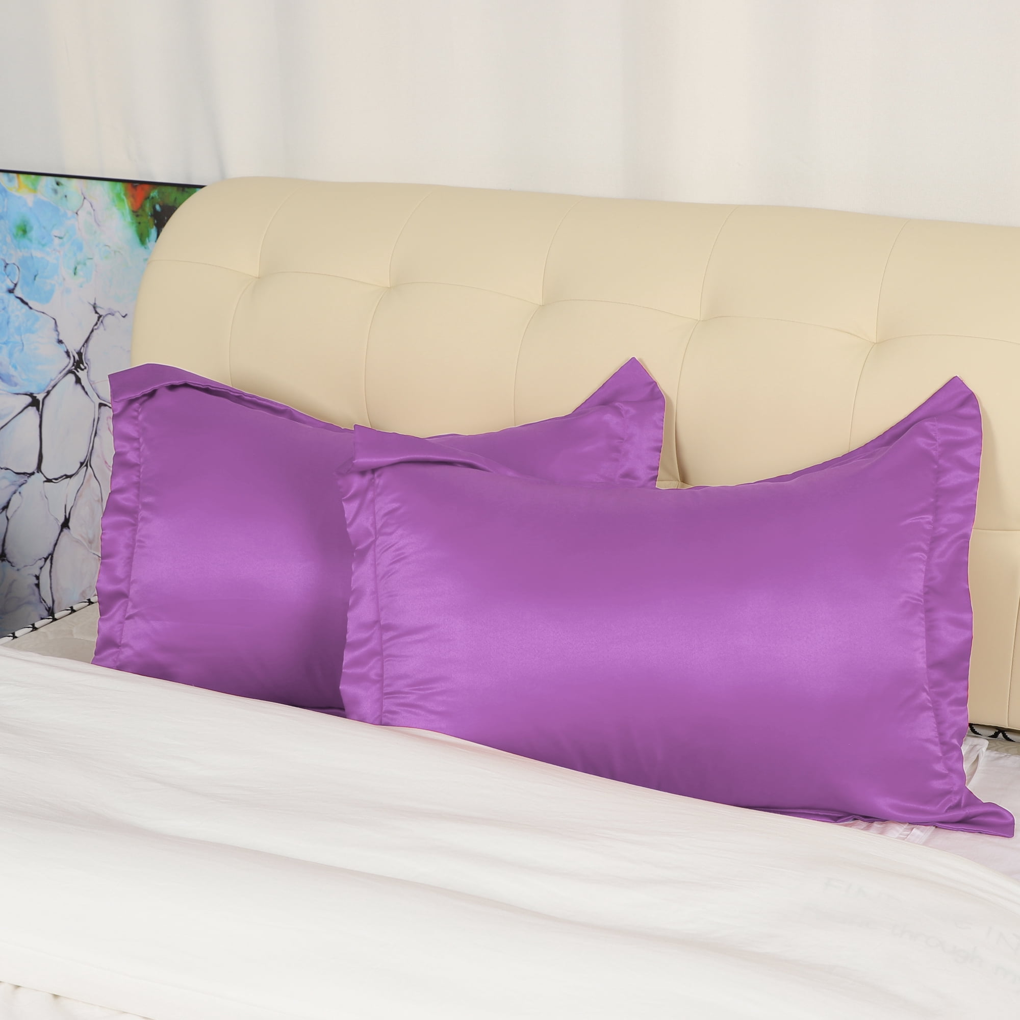 Unique Bargains 2-Pack Satin Silk Envelope Closure Pillow Shams Purple Boudoir