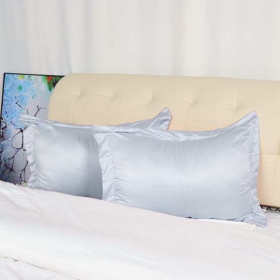 Unique Bargains 2-Pack Satin Silk Envelope Closure Pillow Shams Silver King