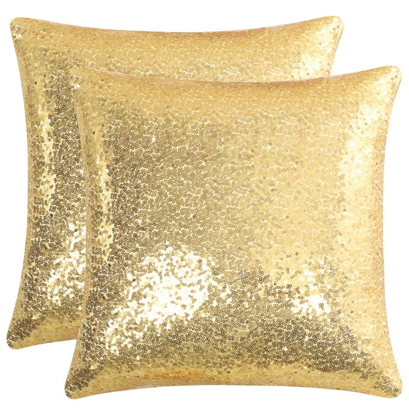 Unique Bargains 2 Pack Sequins Decorative Throw Pillow Covers 16" x16" Gold Tone
