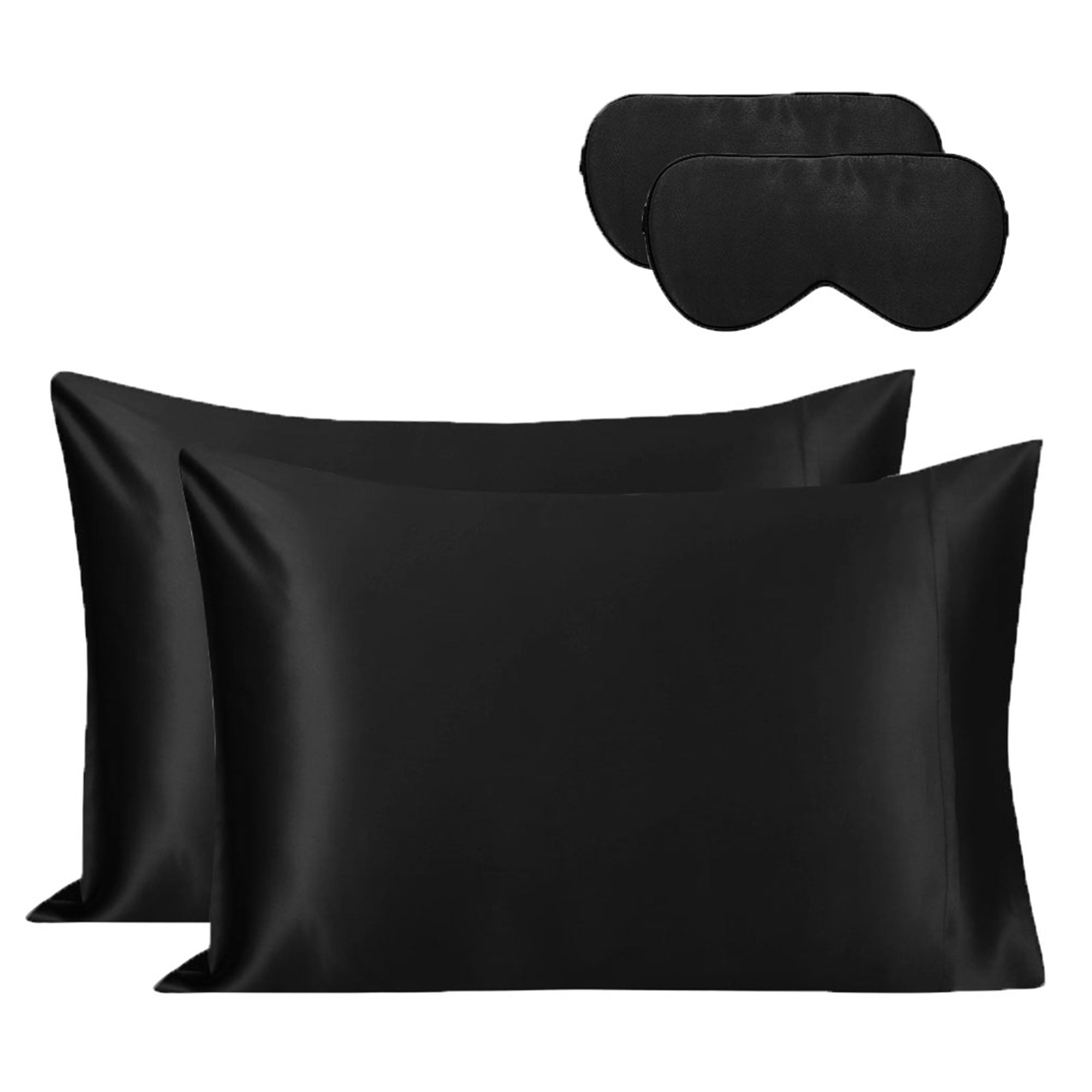 Unique Bargains 2-Pack Silk Pillowcase Eye Cover Set Black Queen