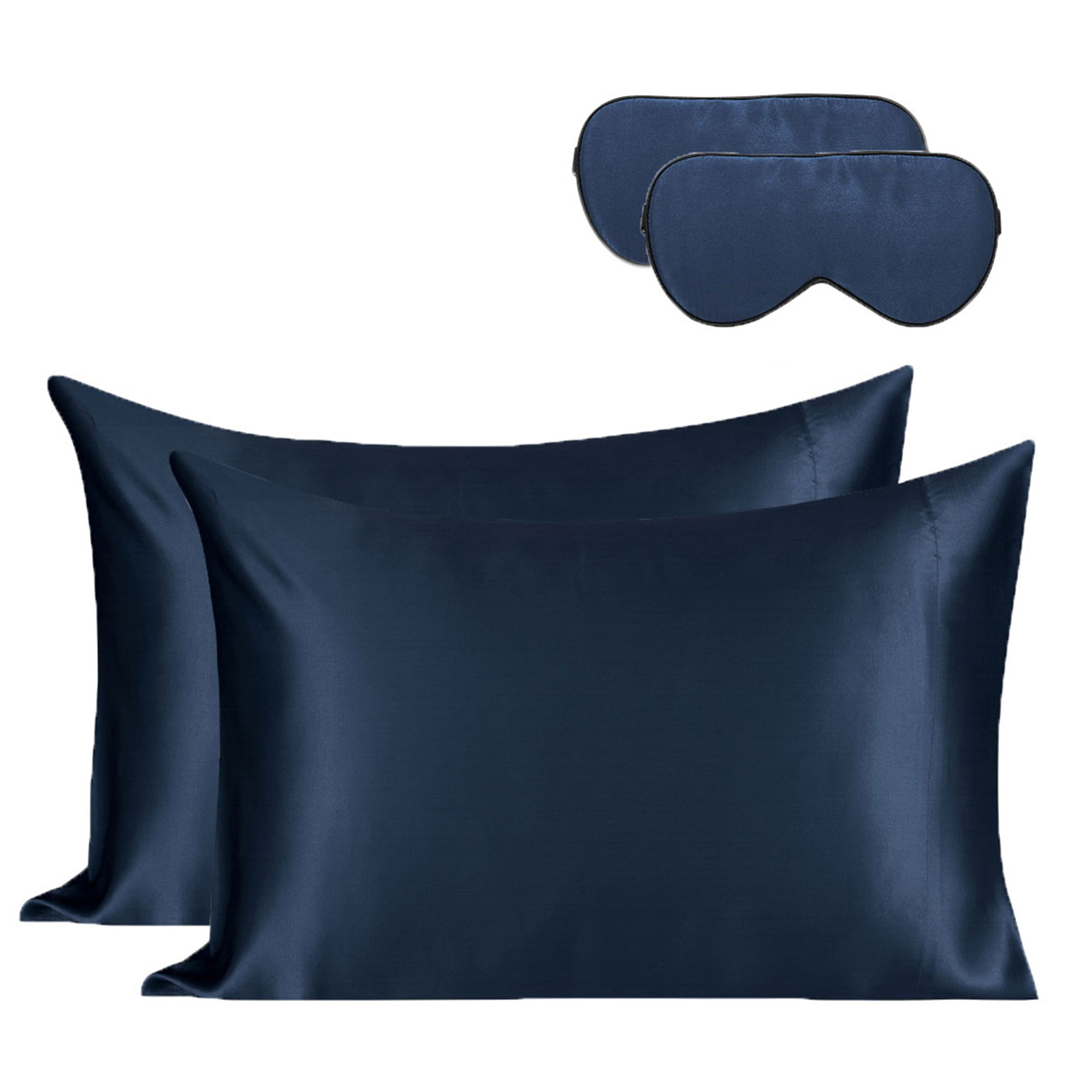 Unique Bargains 2-Pack Silk Pillowcase Eye Cover Set Navy Blue Queen