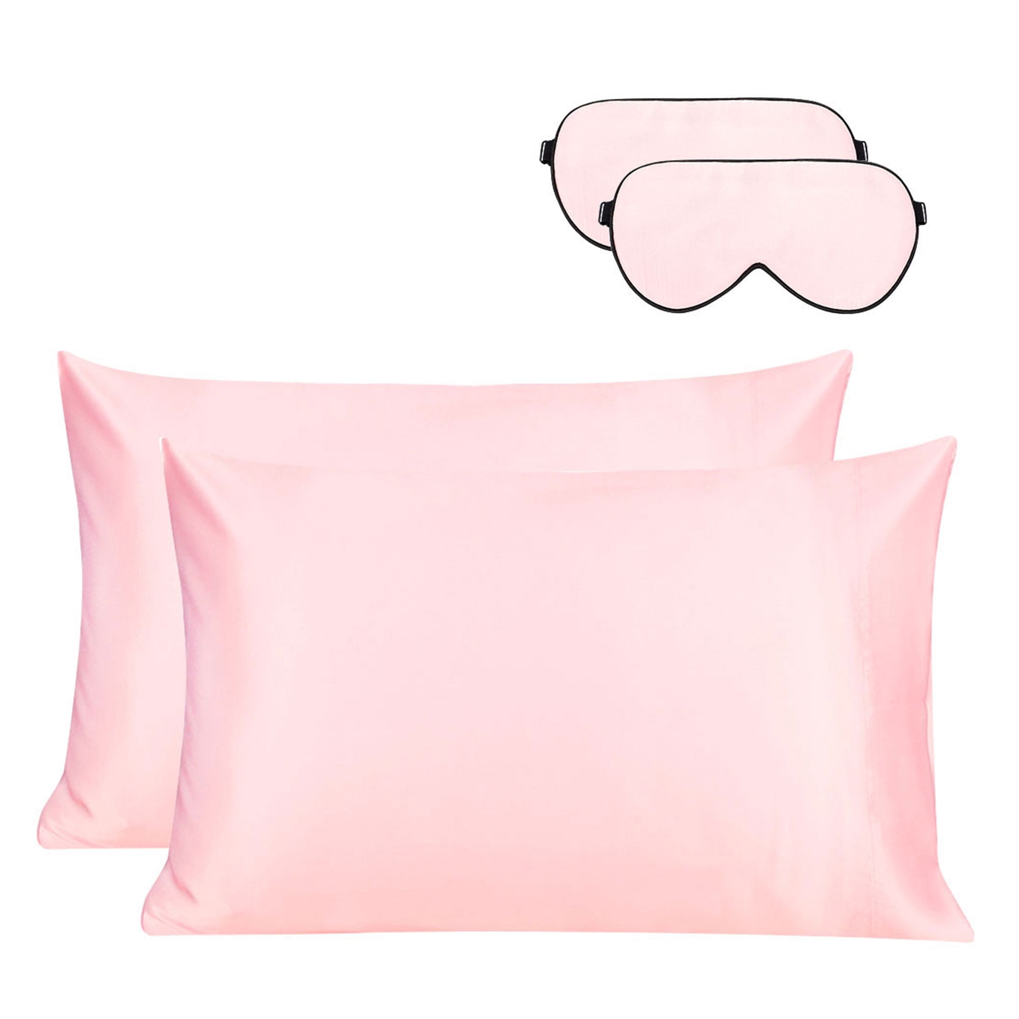 Unique Bargains 2-Pack Silk Pillowcase Eye Cover Set Pink King