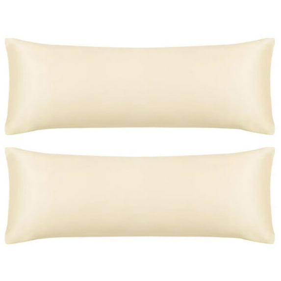 Unique Bargains 2 Pack Silky Satin Body Pillow Covers Cream 20" x 54"
