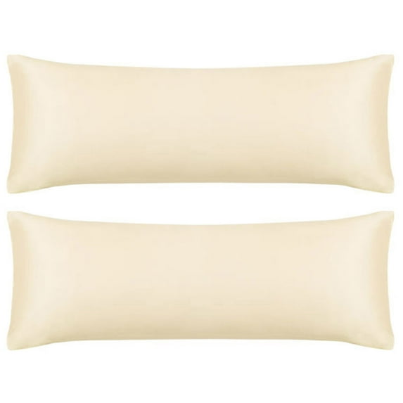 Unique Bargains 2 Pack Silky Satin Body Pillow Covers Cream 20" x 60"