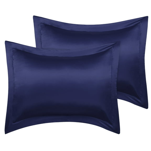 Unique Bargains 2-Pack Silky Satin Pillow Shams King 20"x 36" Navy