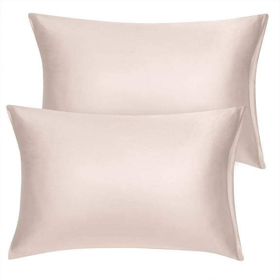 Unique Bargains 2 Pack Silky Satin Pillow Cover Cases Light Tan 21" x 37"