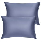 Unique Bargains 2 Pack Silky Satin Pillow Cover Cases Slate Gray 14" x 20"