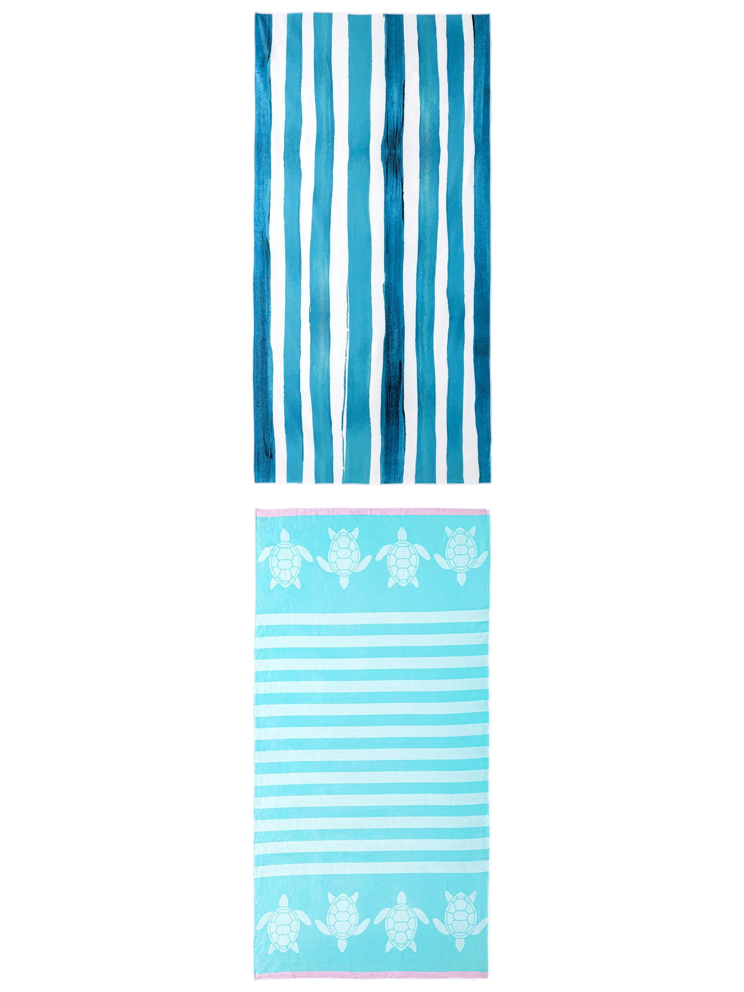 Unique Bargains 2 Pack Soft Absorbent Beach Towel Aqua Blue/Mint Green 63" x 31"/55" x 28"