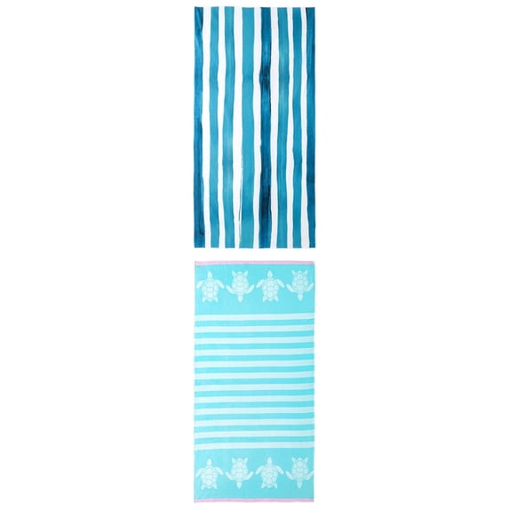 Unique Bargains 2 Pack Soft Absorbent Beach Towel Aqua Blue/Mint Green 63" x 31"/55" x 28"
