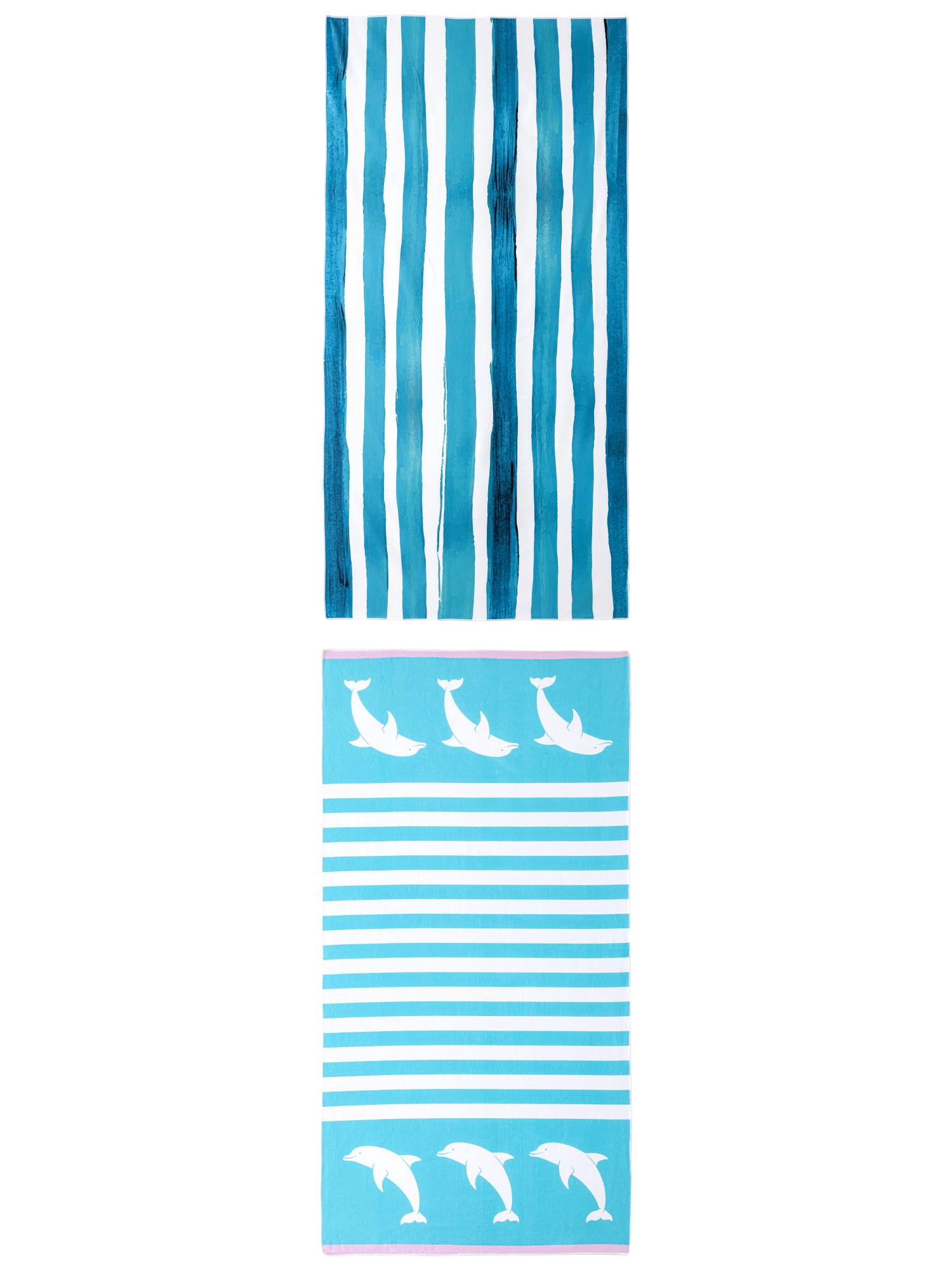 Unique Bargains 2 Pack Soft Absorbent Beach Towel Aqua Blue/Turquoise 63" x 31"/55" x 28"