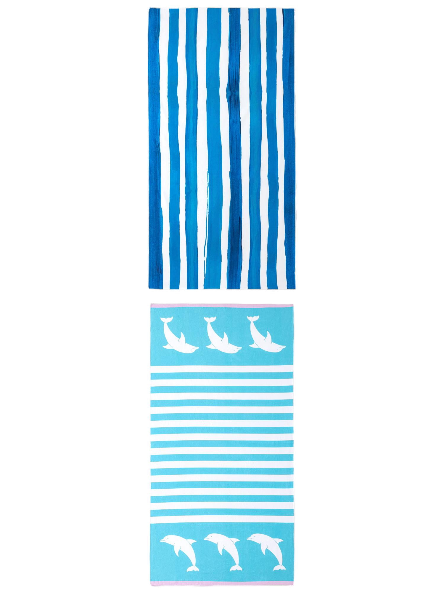 Unique Bargains 2 Pack Soft Absorbent Beach Towel Blue/Turquoise 63" x 31"/55" x 28"