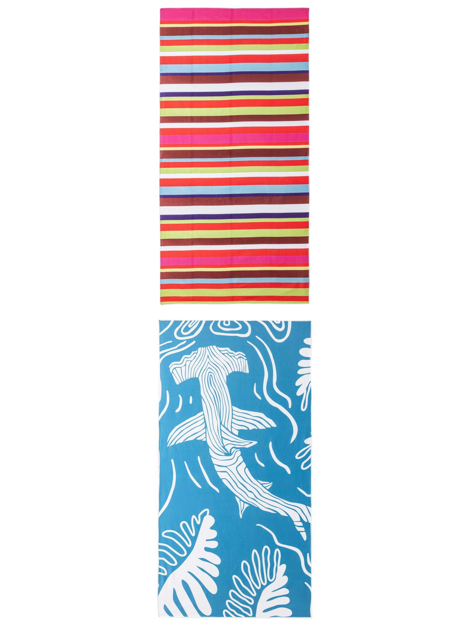 Unique Bargains 2 Pack Soft Absorbent Beach Towel MultiColor/Green 71" x 35"/63" x 31"