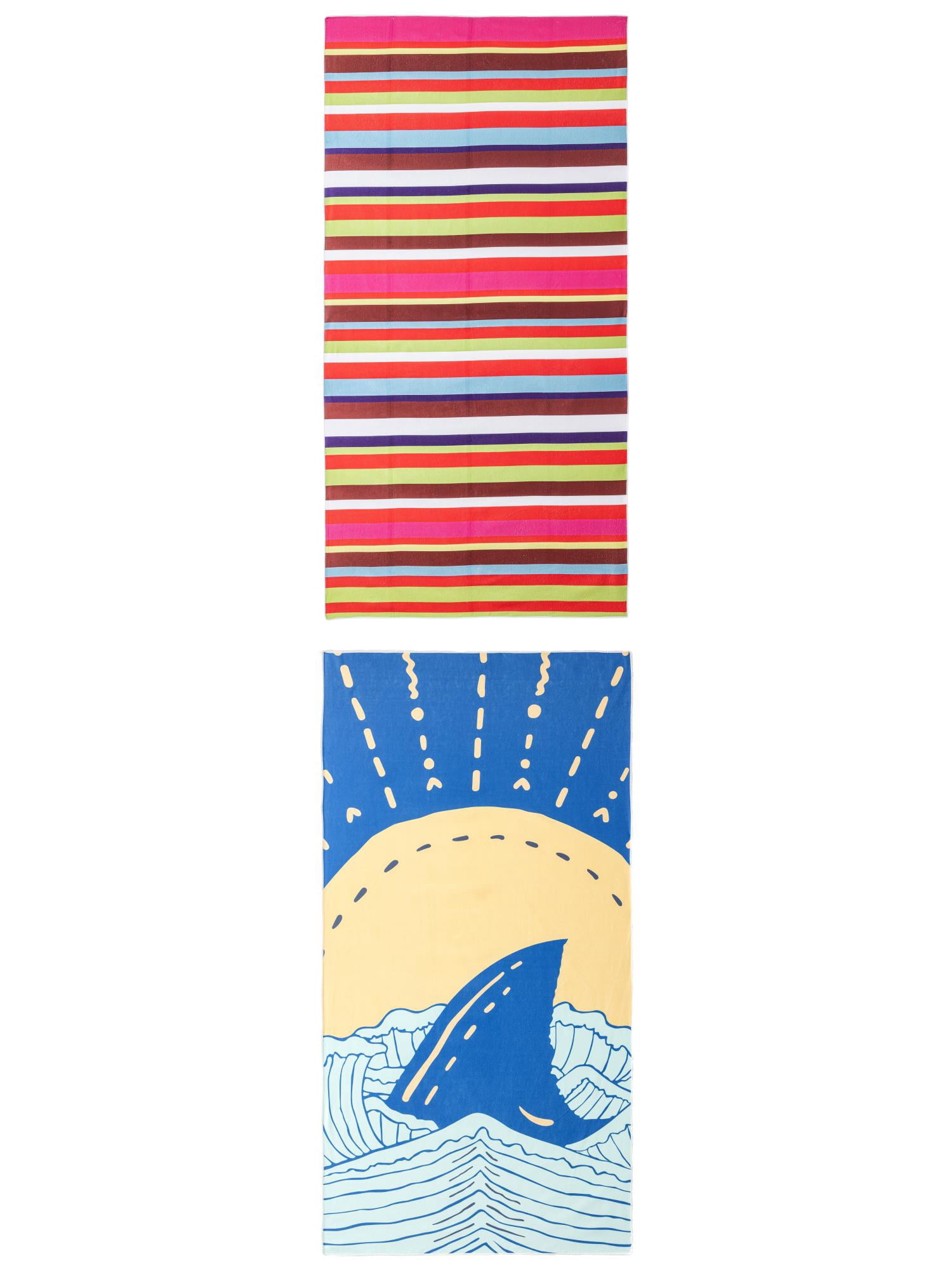 Unique Bargains 2 Pack Soft Absorbent Beach Towel MultiColor/Navy Blue 71" x 35"/63" x 31"