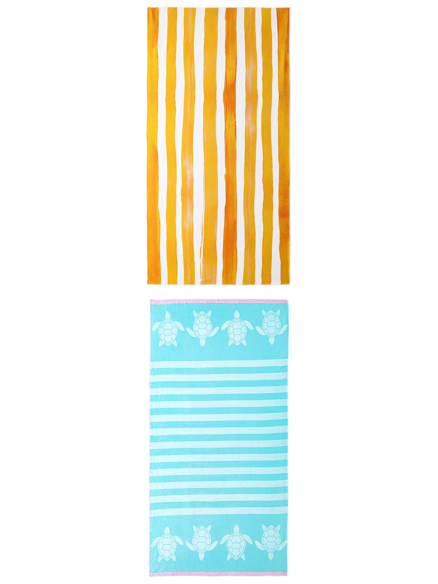 Unique Bargains 2 Pack Soft Absorbent Beach Towel Yellow/Mint Green 63" x 31"/55" x 28"