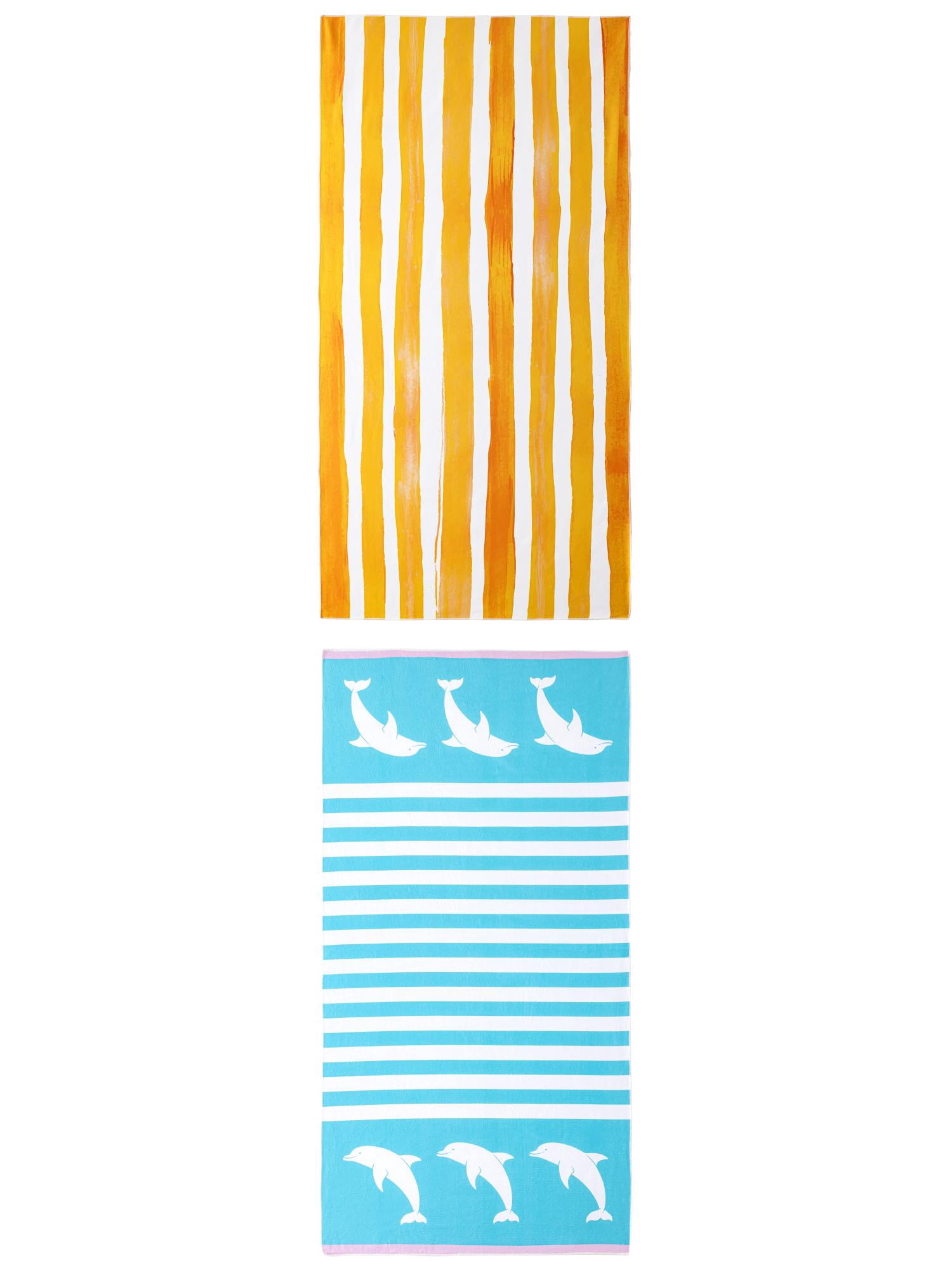 Unique Bargains 2 Pack Soft Absorbent Beach Towel Yellow/Turquoise 63" x 31"/55" x 28"