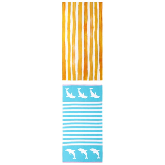 Unique Bargains 2 Pack Soft Absorbent Beach Towel Yellow/Turquoise 63" x 31"/55" x 28"
