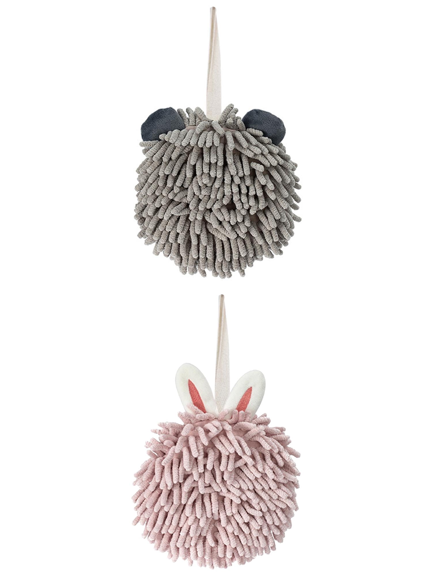 Unique Bargains 2 Pack Soft Chenille Hand Towels 7" x 7" Light Pink/Grey-1