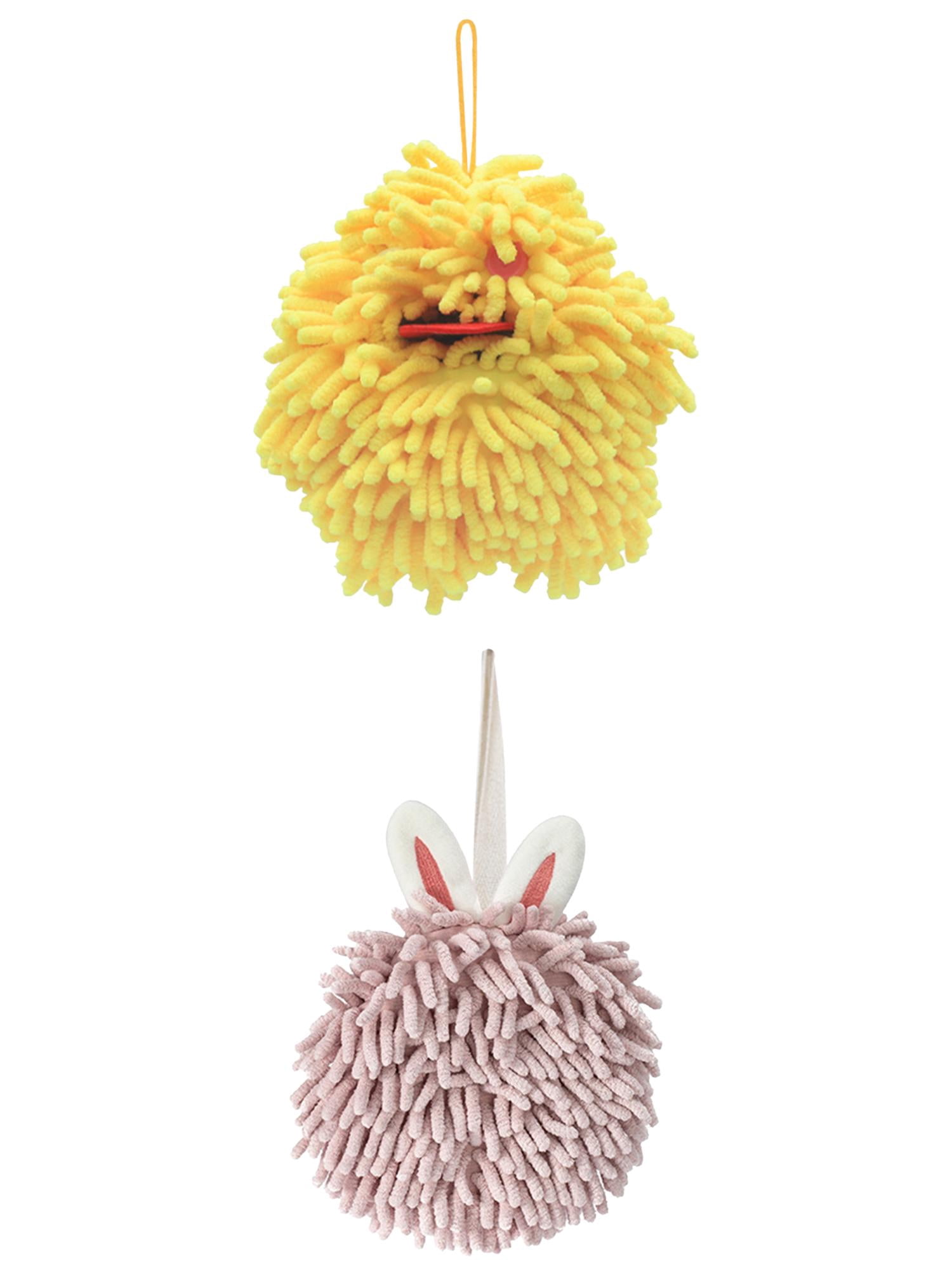 Unique Bargains 2 Pack Soft Chenille Hand Towels 7" x 7" Light Pink/Yellow
