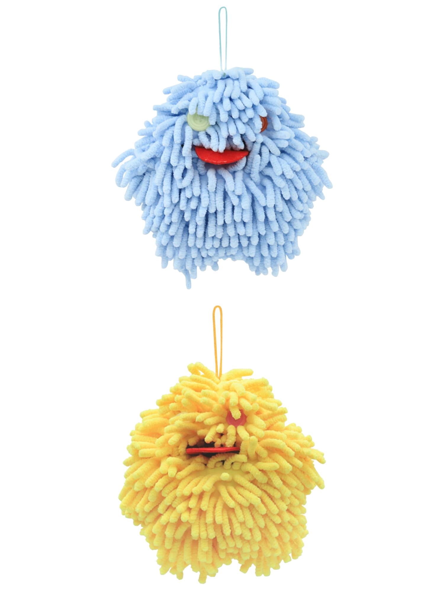 Unique Bargains 2 Pack Soft Chenille Hand Towels 7" x 7" Yellow/Blue