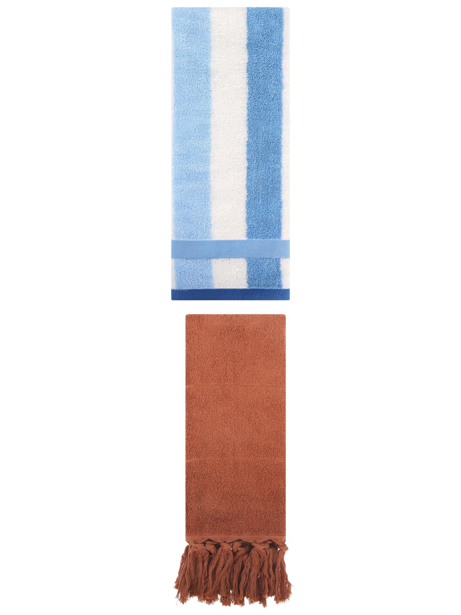 Unique Bargains 2 Pack Soft Decorative Hand Towel Brown/Blue 14"x30"/13"x29"