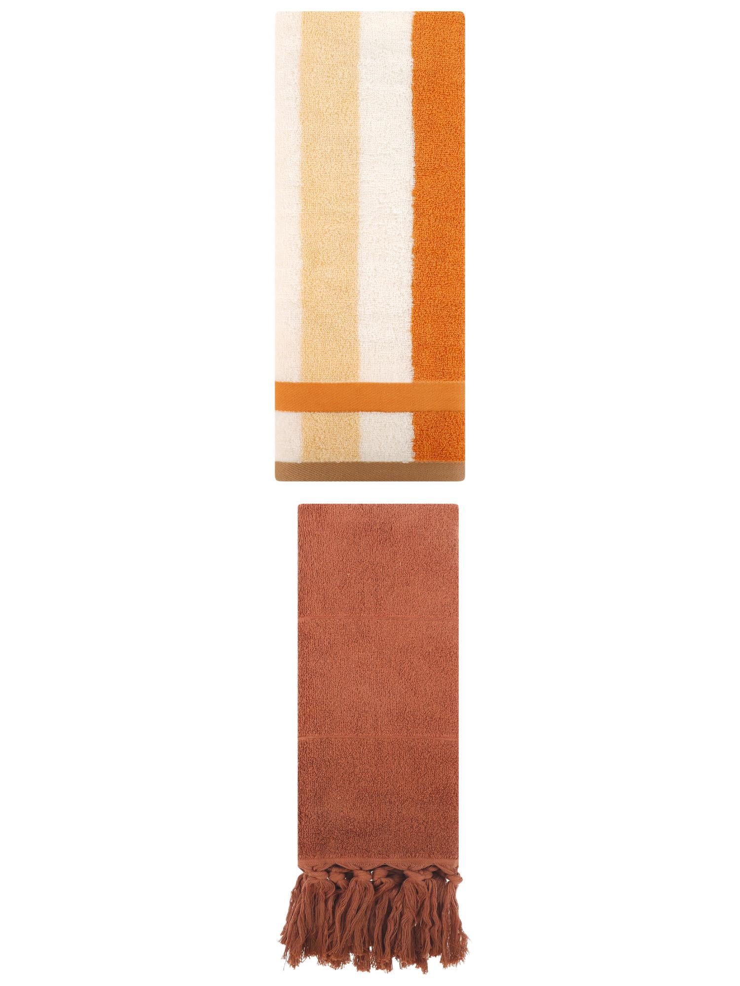 Unique Bargains 2 Pack Soft Decorative Hand Towel Brown/Brown Yellow 14"x30"/13"x29"