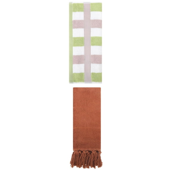 Unique Bargains 2 Pack Soft Decorative Hand Towel Brown/Green 14"x30"/13"x29"