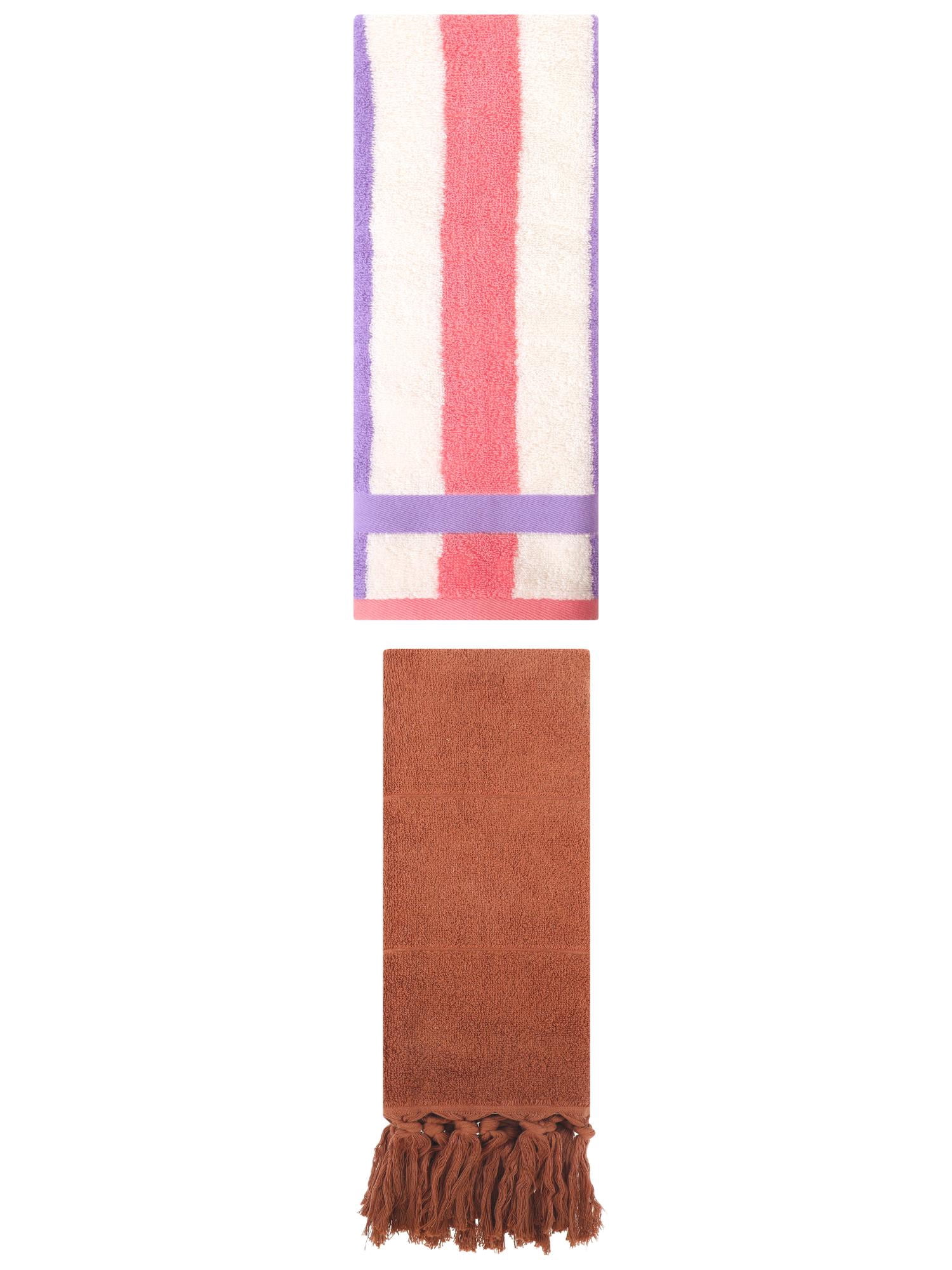 Unique Bargains 2 Pack Soft Decorative Hand Towel Brown/Purple Pink 14"x30"/13"x29"