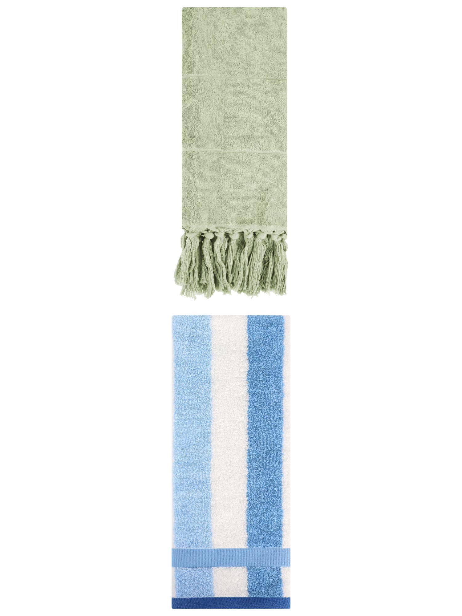 Unique Bargains 2 Pack Soft Decorative Hand Towel Green/Blue 14"x30"/13"x29"