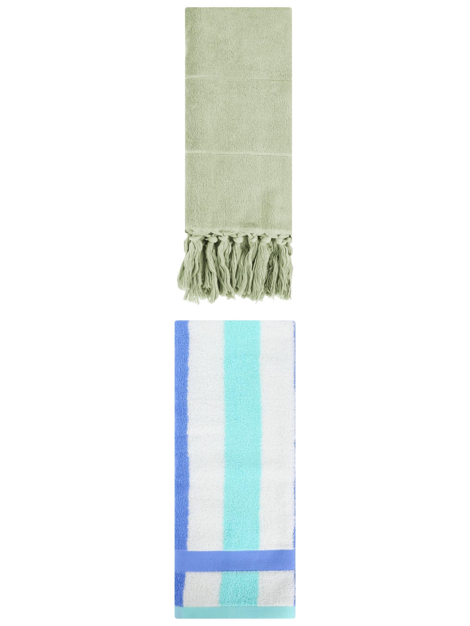Unique Bargains 2 Pack Soft Decorative Hand Towel Green/Blue Green 14"x30"/13"x29"