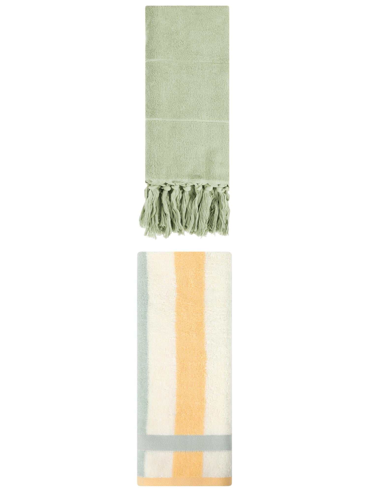 Unique Bargains 2 Pack Soft Decorative Hand Towel Green/Blue Orange 14"x30"/13"x29"