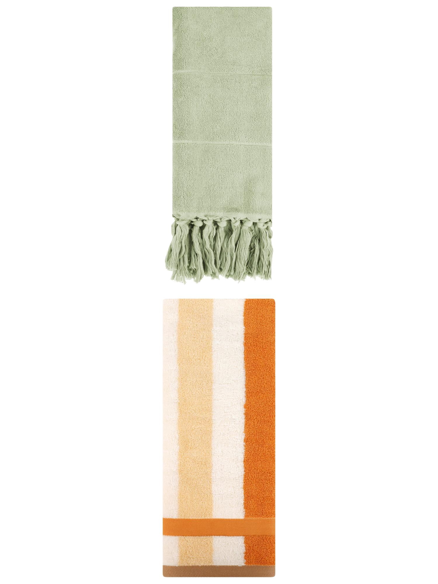 Unique Bargains 2 Pack Soft Decorative Hand Towel Green/Brown Yellow 14"x30"/13"x29"