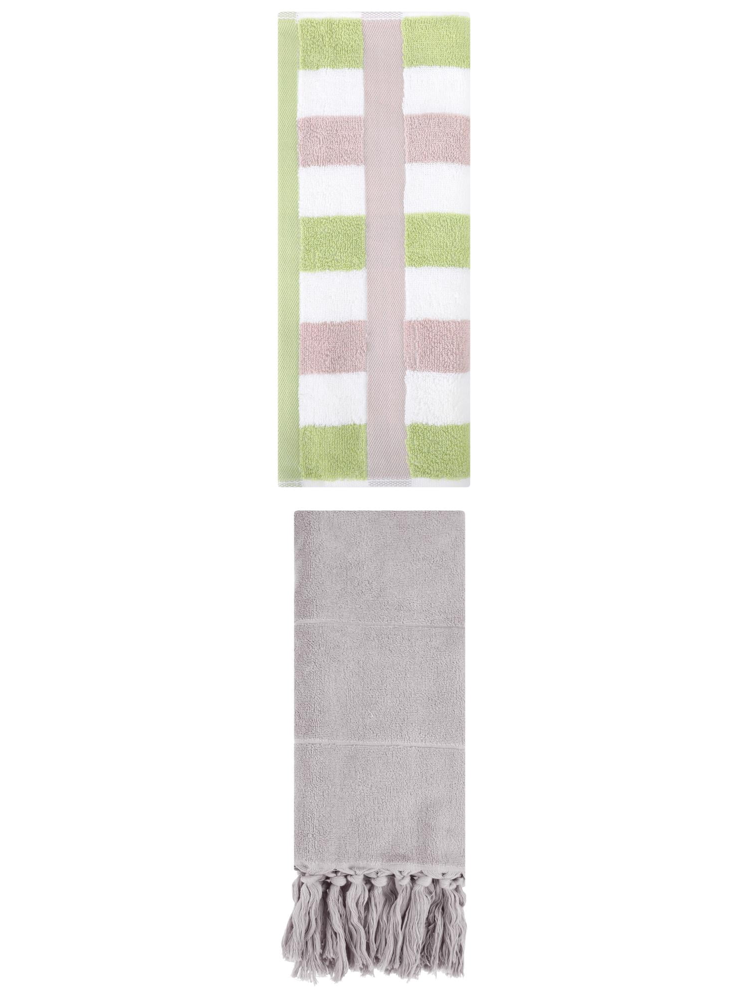 Unique Bargains 2 Pack Soft Decorative Hand Towel Grey/Green 14"x30"/13"x29"