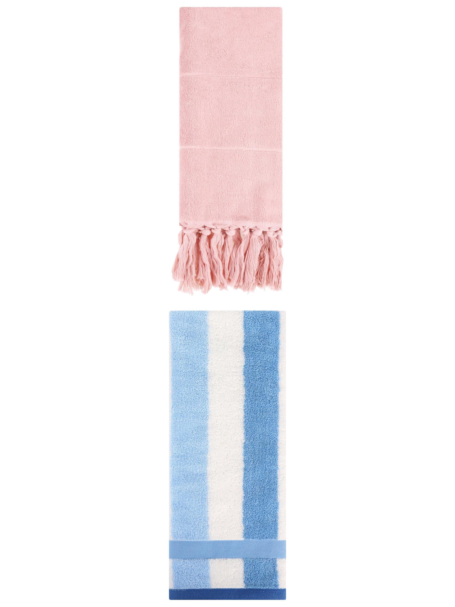 Unique Bargains 2 Pack Soft Decorative Hand Towel Pink/Blue 14"x30"/13"x29"