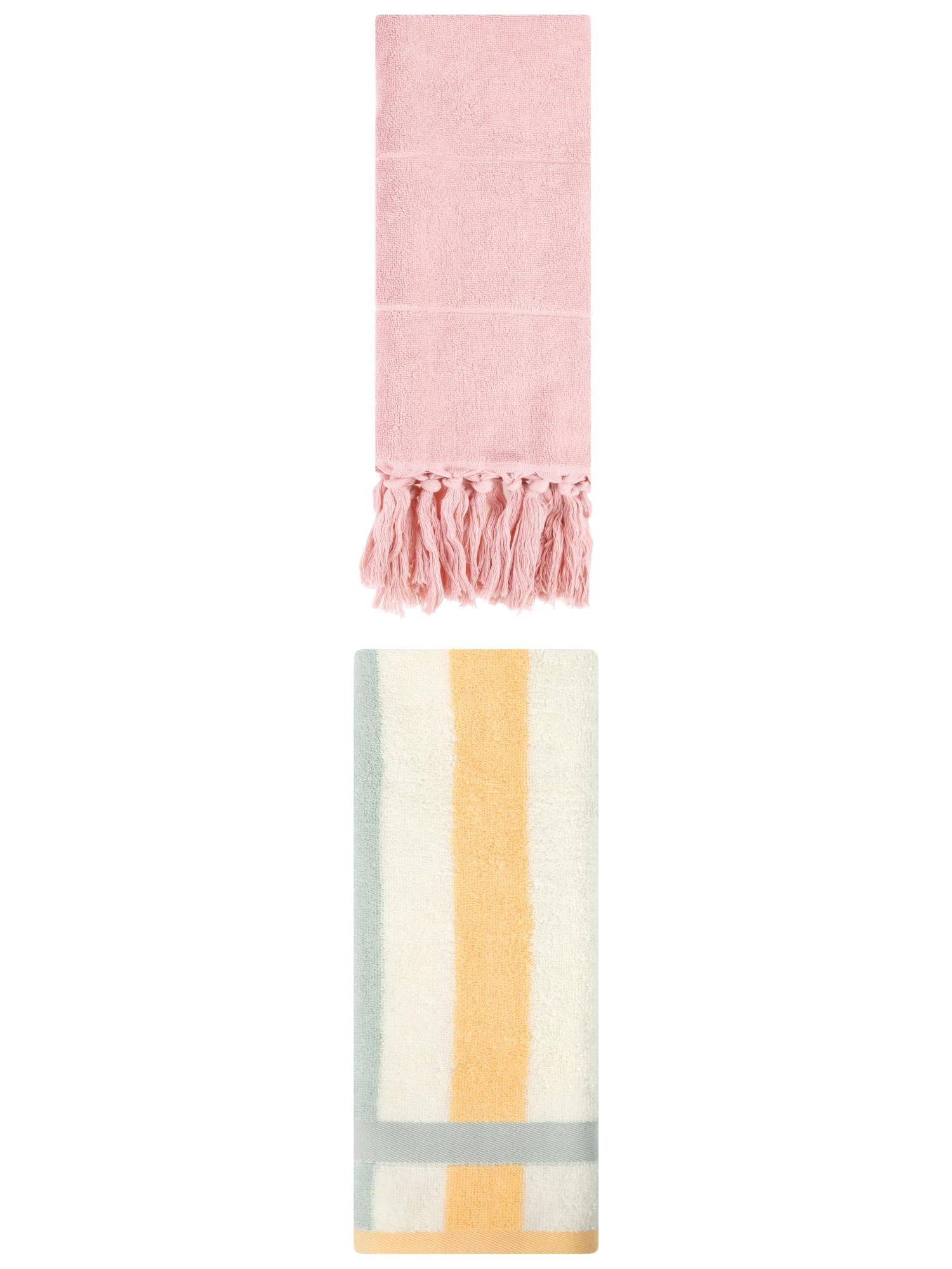 Unique Bargains 2 Pack Soft Decorative Hand Towel Pink/Blue Orange 14"x30"/13"x29"